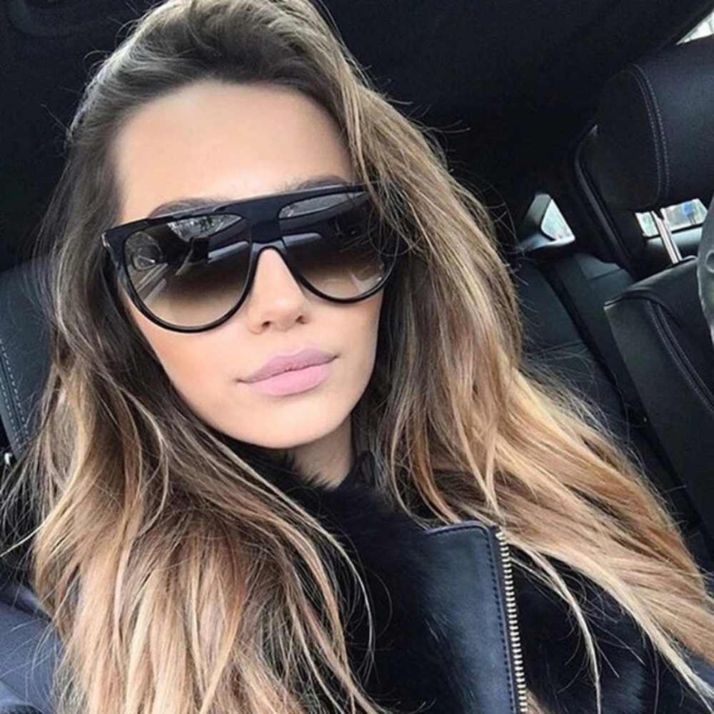 New 🎅 Black Thin Flat Top Oversized Sunglasses - Picture 3 of 8